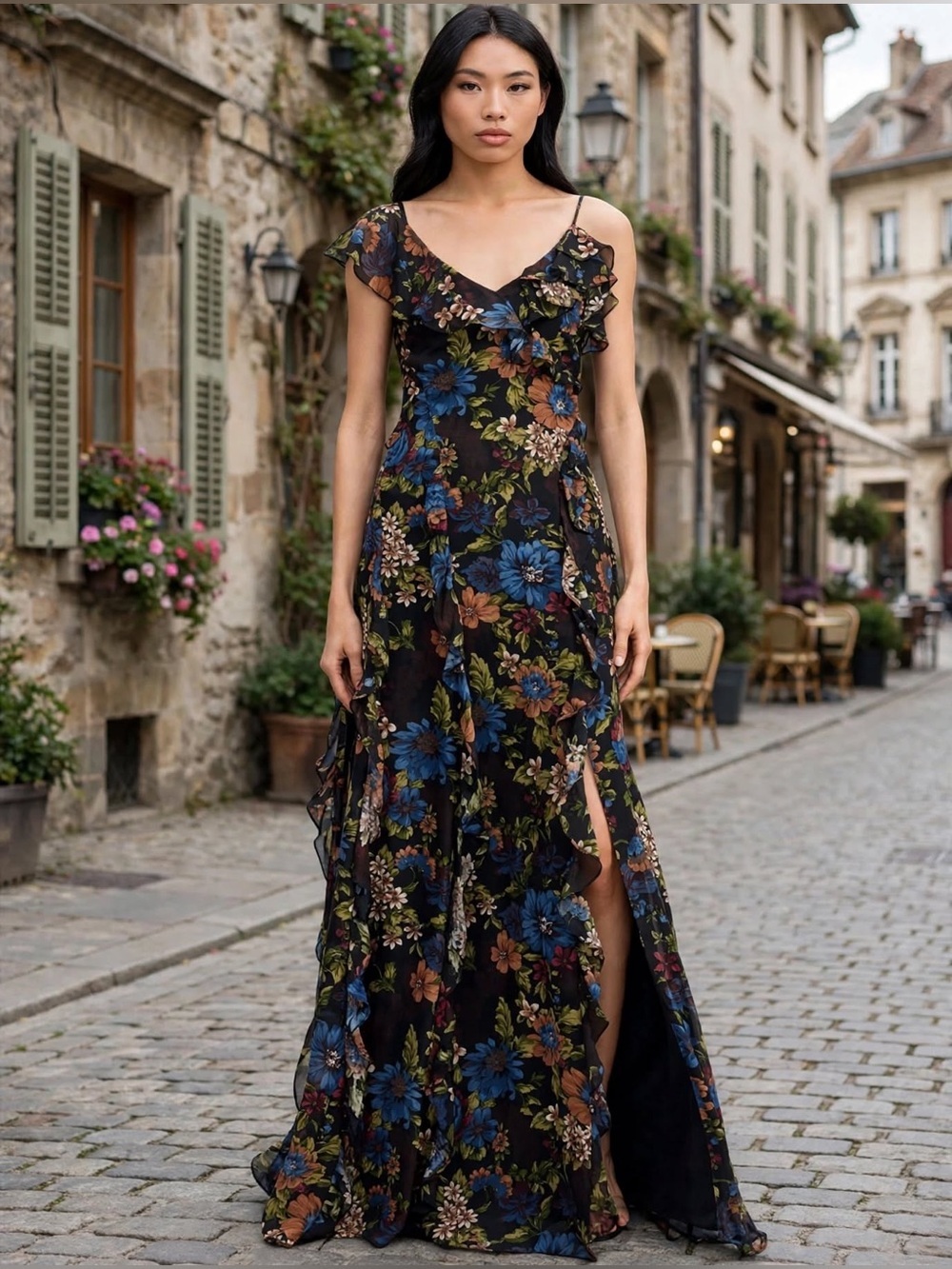 Veronica Beard Madeline Silk Maxi Dress Floral Ruffle V-Neck size 6.